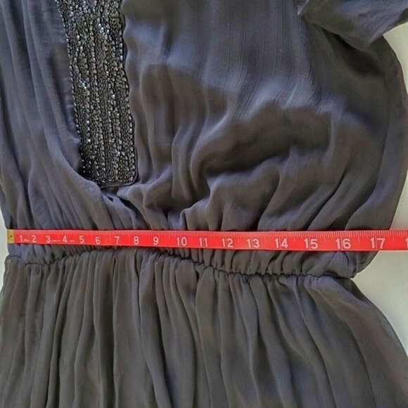Badgley Mischka Beaded Sheer Top Size L American Glamour Flowy Tunic Dark Fairy - Picture 10 of 14